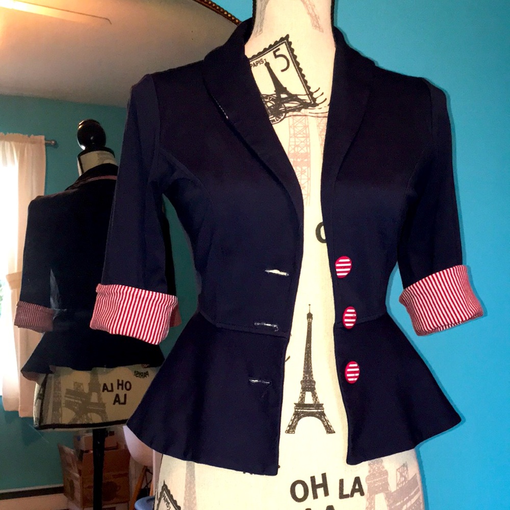 ANNIE 50 Navy Bamboo Short Sleeves Blazer